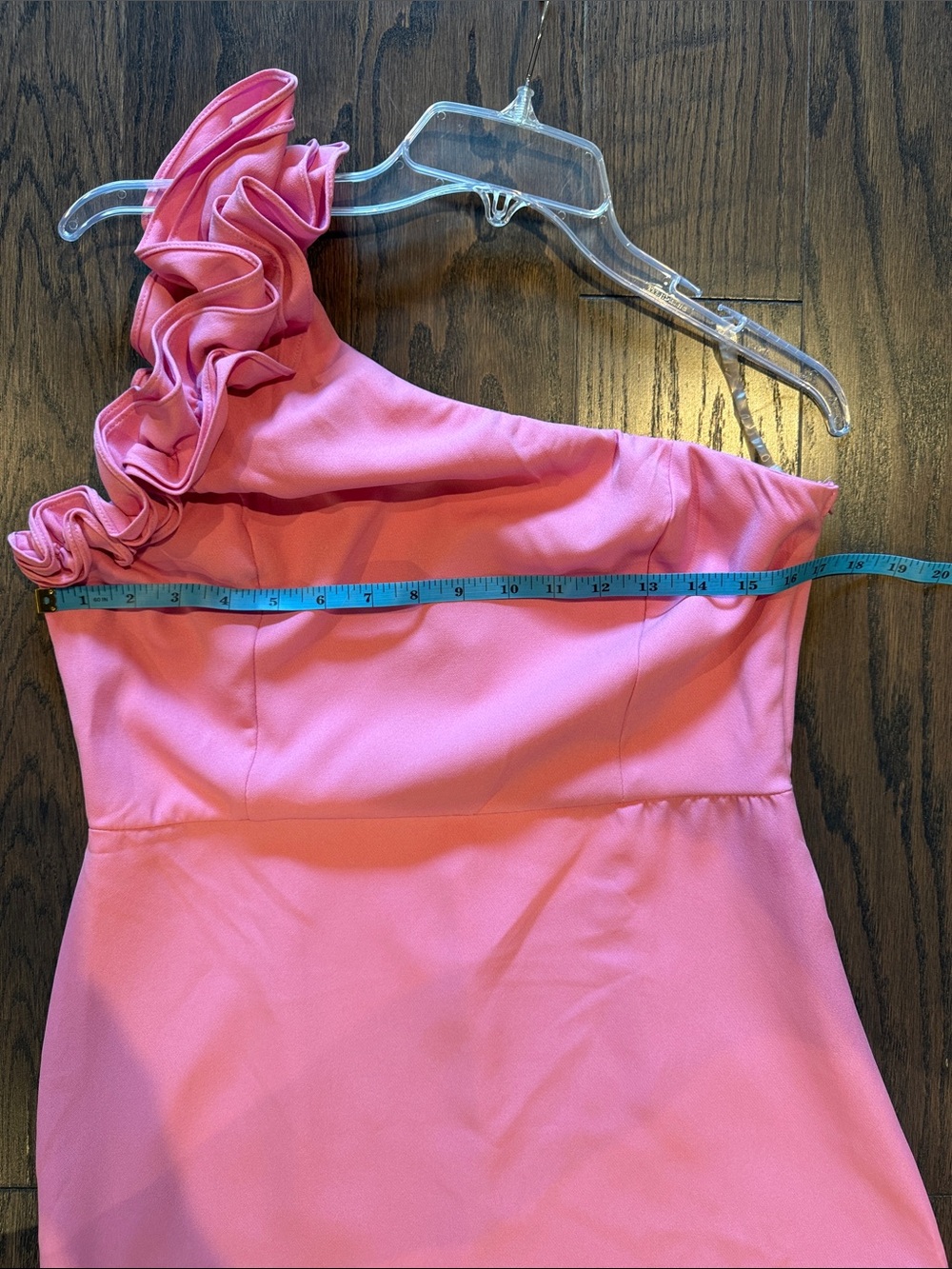 One-Shoulder Pink Ruffle Dress - Picture 3 of 8